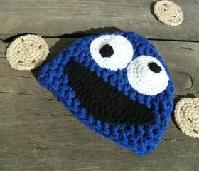 Cookie Monster Infant Hat or American Girl-type doll hat (size 0-3 months or 3-6 months)