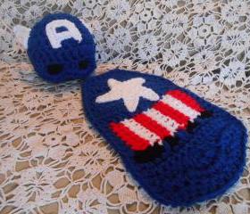  Captain American Little Avenger Portrait Set or American Girl-type doll costume (size 0-3 months or 3-6 months)