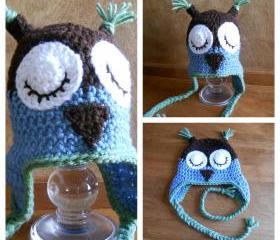 Owl Hat (Size Child, or Adult) - many color combinations available